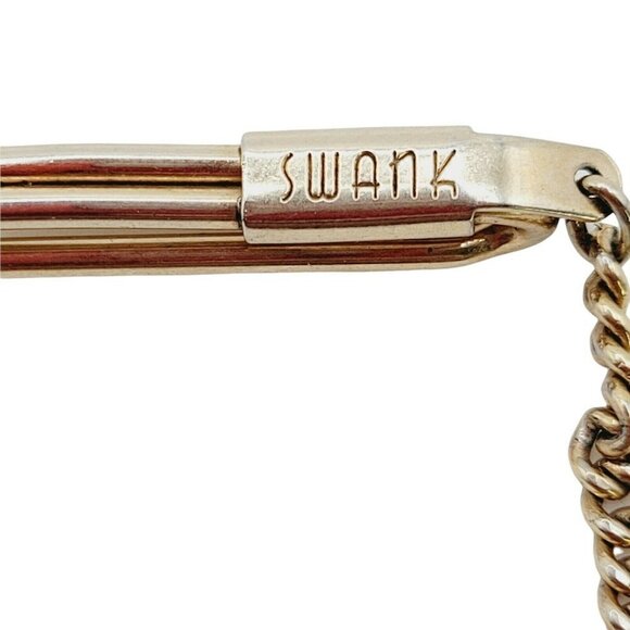Vintage Swank Slide On Tie Bar W/ Chain Knotted Accent Red Glass Ends Gold Tone - Picture 6 of 8